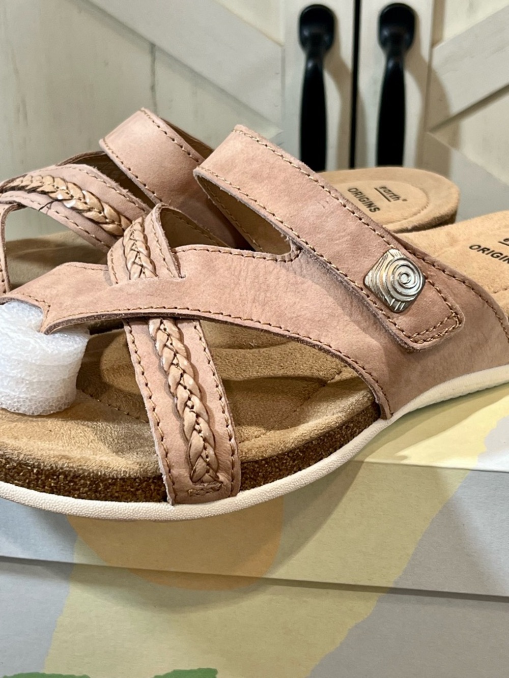 Earth Origins Sandals Womens 8 W Bosk Brent Blush Leather Casual Slip On NIB - Picture 3 of 8
